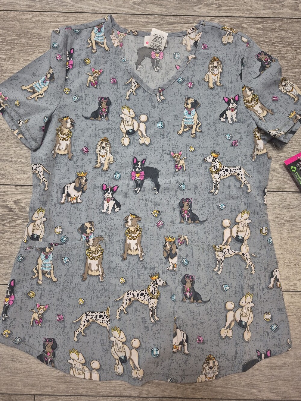 NWT Scrubstar Lab Pets Scrub Top XS Gray Scrubs Dogs Print Nurse Vet Uniform